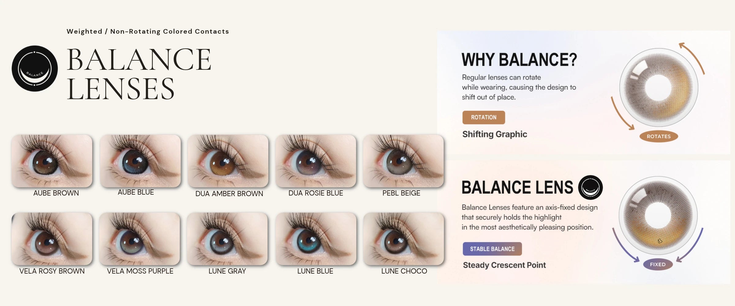 Balance Lens design explanation and all 10 shades
