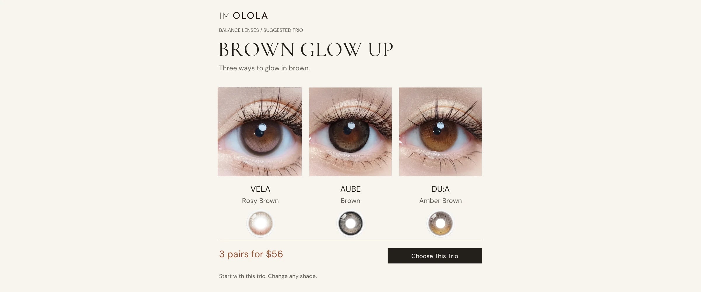 BROWN GLOW UP: VELA Rosy Brown, AUBE Brown, DU:A Amber Brown